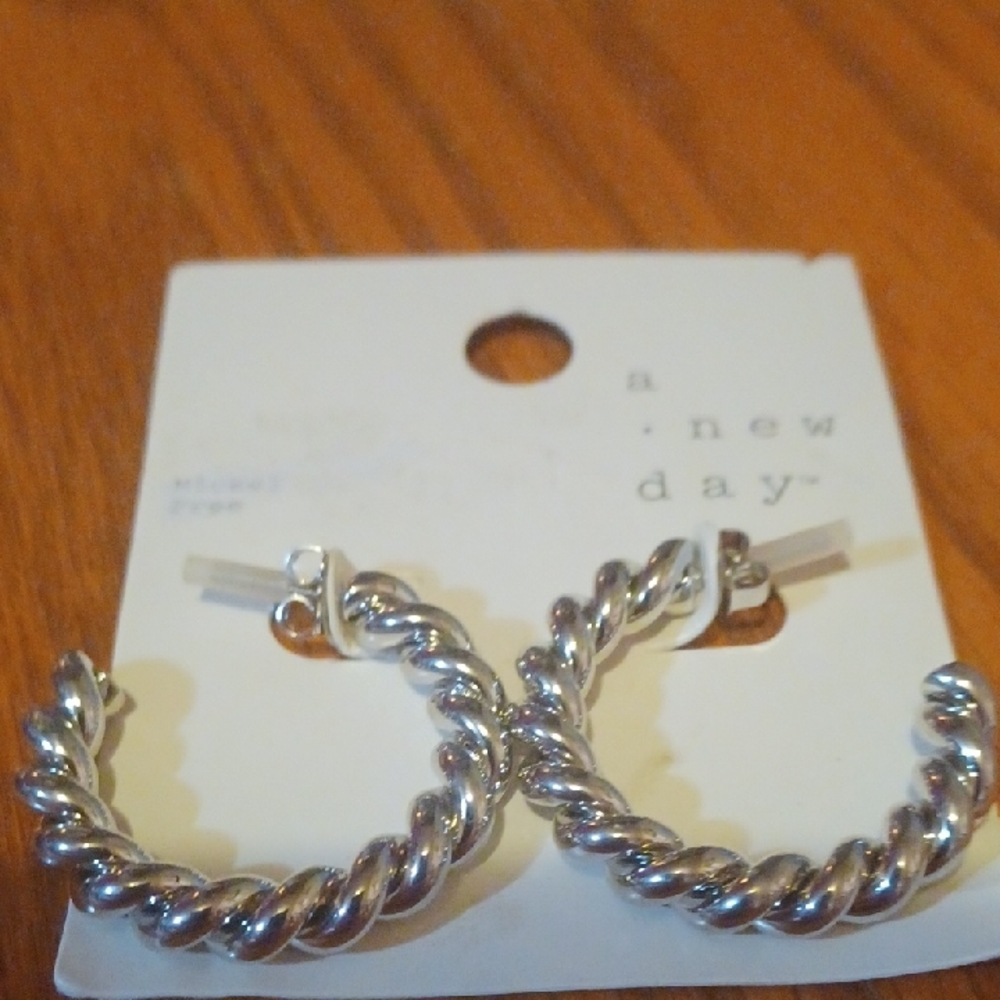 a new day Twisted Silver-Tone Hoop Earrings